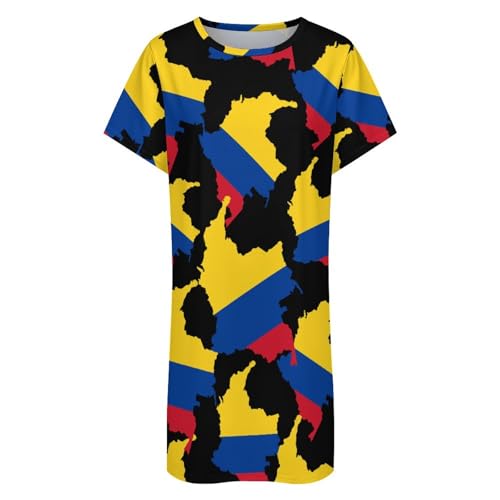 Colombian Flag Map Nightgowns for Women Sleepwear Short Sleeve Sleep Dress Nightshirt