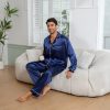Mens Satin Pajamas Set Long Sleeve Button Down Silky Pjs Sets 2 Pieces Sleepwear with Pockets