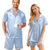 Couple Matching Pajamas Sets Silk Short Sleeve Button Down Sleepwear Satin Pjs Shorts Set Soft Lounge Set S-XXL
