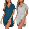 2 Pack Nightgowns for Women Button Down Sleep Shirts V Neck Night Shirts Night Gowns