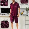 Couples Pajamas Women &Men Silky Satin Sleepwear Short Sleeve Button Down Pj Set Loungewear