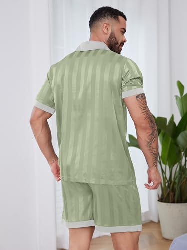 Mens Pajamas Set Satin Silk Pajama For Men Sleepwear Shorts Sexy Nightwear Button Down 2 Piece