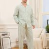 Couple Pajama Sets, Soft Cotton Button-Down Striped Pajamas for Men and Women Long Sleeve Sleepwear with Pockets