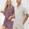 Couples Matching Pjs Button Up Pajamas 2 Piece Lounge Set Lightweight Sleepwear Short Set S-3XL