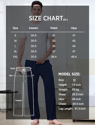 Men's Lightweight Pajama Pants Soft Lounge Sleep Joggers Adjustable Drawstring & Pockets All-Season Sleepwear
