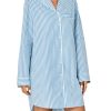 Women's Cotton Striped Nightgown Collar V Neck Long Sleeve Sleep Shirts Nightdress Button Down Nightwear