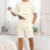 Mens Pajamas Set Summer Pjs Sets Lightweight Short Sleeve Pajama Shorts Set Soft Sleepwear Loungewear with Pockets