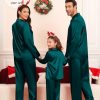 Matching Family Pajamas Set Women & Men & Kids Silk Satin Pjs 2 Pcs Long Sleeve Button Down Sleepwear with 2 Pockets