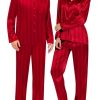 Couples Pajamas Womens &Mens Matching Pajamas Set Silk Satin Pj Set Long Sleeve Button Down Sleepwear 2 Pcs Loungewear