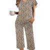Womens Pajama Sets Ruffle Short Sleeve Sleepwear Top and Capri Pants Pjs Set Comfy 2 Piece Lounge Set S-XXL