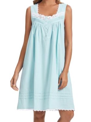 100% Cotton Nightgowns for Women Sleeveless Night Gown with Pockets