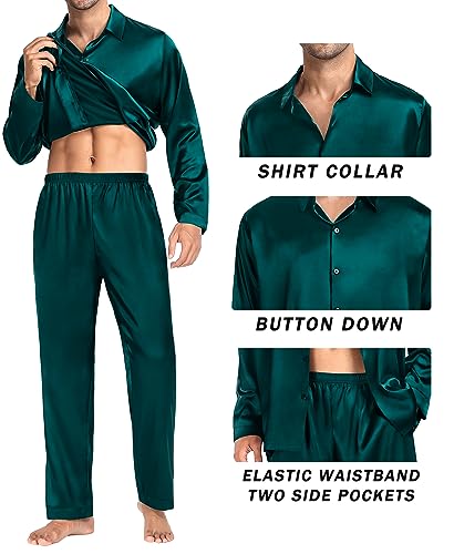 Couples Matching Pajamas Silk Satin Long Sleeve Button Down Sleepwear 2 Pcs Loungewear Mens & Womens Family PJs Set