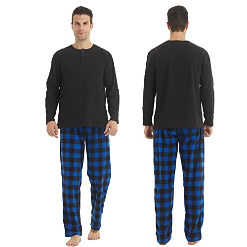 Matching Pjs for Couples,Plaid Pajama Set for Women and Men Soft Warm Fleece Shirt and Pants Sleepwear Set