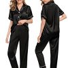 Couples Pajamas Sets Women & Men Satin Short Sleeve Sleepwear Button Down Loungewear Pjs Set with Long Pants