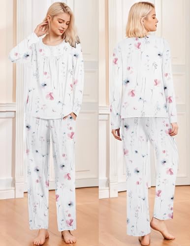Pajamas for Women Set Fall Long Sleeve Pjs 2 Piece Lounge Set Top & Pants with Pockets Soft Sleepwear S-XXL