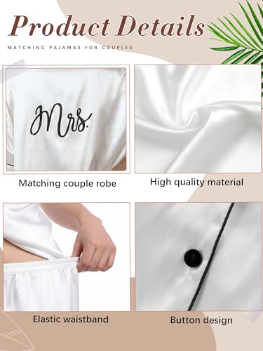 His and Hers Pajamas Sets Matching Pajamas for Couples Satin Button Pjs Short Sleeve Sleepwear for Women Men