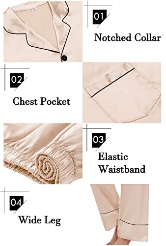 Couples Matching Pajamas Sets Women & Men Silk Satin Long Sleeve Button Down Sleepwear 2 Pcs Classic Loungewear Women Champagne