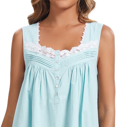 100% Cotton Nightgowns for Women Sleeveless Night Gown with Pockets