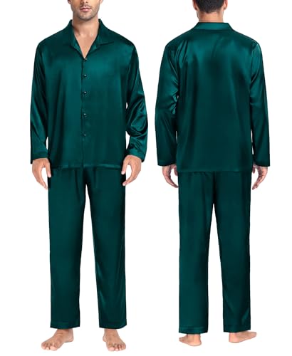 Couples Matching Pajamas Silk Satin Long Sleeve Button Down Sleepwear 2 Pcs Loungewear Mens & Womens Family PJs Set