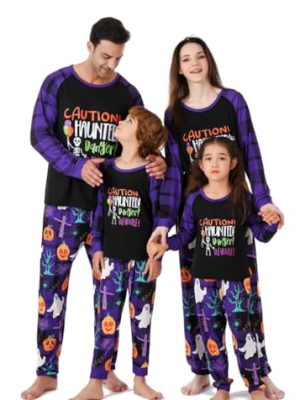 Halloween Matching Pajamas Set for Family Funny Print Jammies PJs Holiday Sleepwear Loungewear for Women/Men