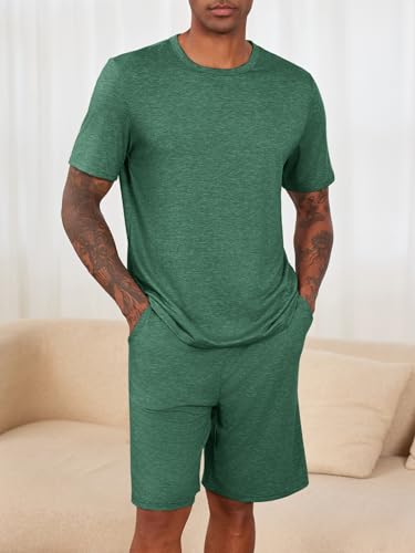 Mens Pajama Sets Short Sleeve T Shirts 2 Piece Shorts Lounge Sets PJ Summer Sleepwear