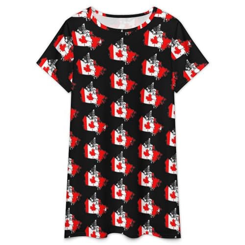 Canadian Flag Map Nightgowns for Women Sleepwear Short Sleeve Sleep Dress Nightshirt