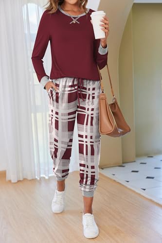 Pajamas For Women Comfy Long Sleeve Jogger Set Lounge Pjs Set With Pockets