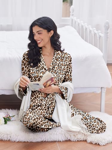 2 Pack Satin Pajamas Set for Women Classic Button Down Silk Pjs Set Soft Sleepwear