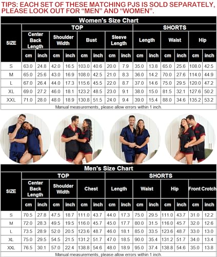 Couples Pajama Set Women & Men Silk Satin Short Sleeve Set Top and Shorts Sleepwear Soft Button-Down Loungewear