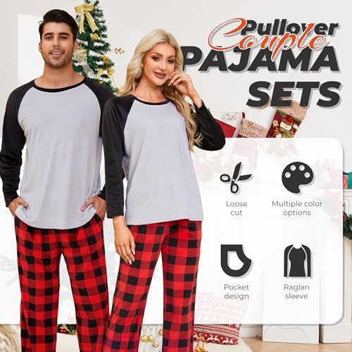 Matching Pajamas for Couples Plaid Ultra Soft Pullover Pjs Set for Men and Women Warm Loungewear
