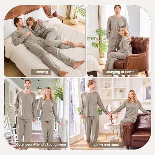 Ribbed Knit Matching Pajamas for Couples - Soft Cozy Pjs Long Sleeve Top & Wide Pant Sleepwear | Home & Lounge