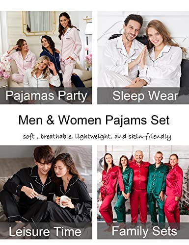 Couples Matching Silk Satin Pajamas Set Long Sleeve Sleepwear Soft Button Down Loungewear 2 Pcs Pj Set
