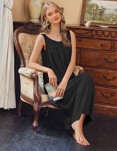 Nightgowns for Women Long Sleeveless Night Gowns Ladies Soft Nightdress Victorian Sleepwear with Pockets S-XXXL