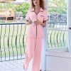 Women Pajamas Button Down Notch Collar Soft Short Sleeve Pjs with Long Pant Lounge Set