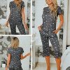 2 Pack Women's Pajama Sets Short Sleeve Two-Piece Pjs V Neck Tops & Capri Pants Printed Lounge Sets S-3XL