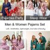 Couples Matching Silk Satin Pajamas Set Long Sleeve Sleepwear Soft Button Down Loungewear 2 Pcs Pj Set