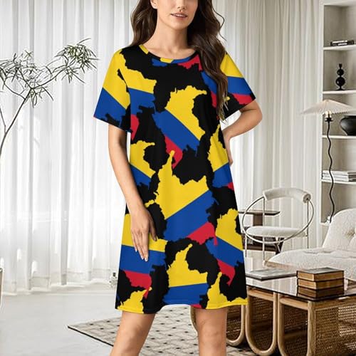 Colombian Flag Map Nightgowns for Women Sleepwear Short Sleeve Sleep Dress Nightshirt