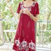 Women's House Dress - Pleated Nightgown with Short Sleeves & Pockets