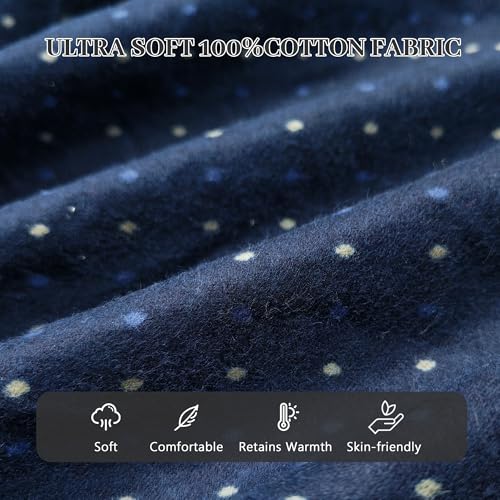 Vulcandon Men's 100% Cotton Pajama Sets, Soft Warm Long Sleeve Sleepwear Pjs Comfy 2 Piece Pajama Set for Men with Pockets