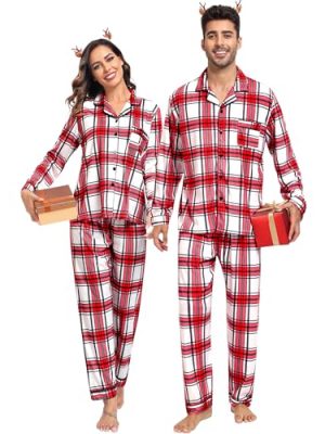 Family Christmas Pajamas Set Women & Men & Kids Long Sleeve Pj Set Party Sleepwear Button-Down Loungewear Set