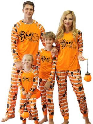 Matching Family Halloween Ghost Face Pajamas Set, Funny Printed Soft Sleepwear PJs Holiday Loungewear for Women Men Couples
