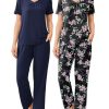 Pajama Sets for Women 2 Pack, Short Sleeve with Long Pant Pjs Sleepwear Comfy Lounge Sets with Pockets