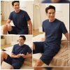 Mens Pajama Set Summer Pjs Sleepwear Short Sleeve Shirts Soft Lightweight Sleep Sets with Pockets S-2XL