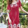 Women's House Dress - Pleated Nightgown with Short Sleeves & Pockets