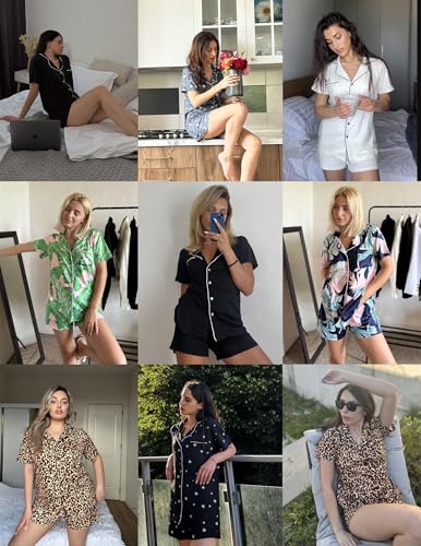 2 Pack Womens Pajamas Set Button Down Summer Sleepwear Short Sleeve Comfy Pjs Loungewear Set