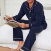 Mens Button Down Pajamas Set Soft Classic Lapel Sleepwear Long Sleeve Flannel Top & Pants Set