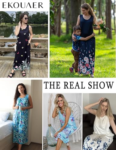 Nightgowns for Women Sleeveless Sleepshirt Long Print House Dress Tank Nightshirt Maxi Casual Dress with Pockets