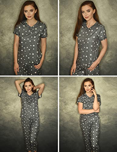 2 Pack Women's Pajama Sets Short Sleeve Two-Piece Pjs V Neck Tops & Capri Pants Printed Lounge Sets S-3XL