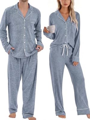 Matching Pajamas for Couples, Button Down Loungewear Soft Warm Long Sleeve Sleepwear His and Hers Pajamas Sets