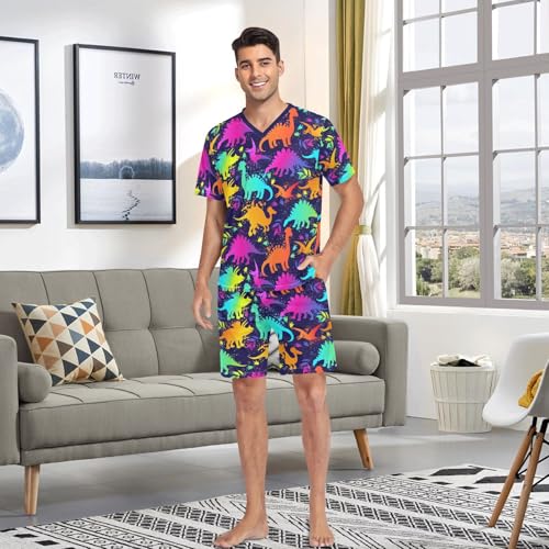 Men's Short Sleeve Pajama Set Summer Pj Short Set 2 Piece Loungewear Sleepwear with Pockets